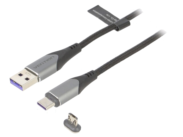 Kabel; magnetisch,USB 2.0; 1m; zwart; Ader: Cu,vertinde; 480Mbps Kabel; magnetisch,USB 2.0; 1m; zwart; Ader: Cu,vertinde; 480Mbps